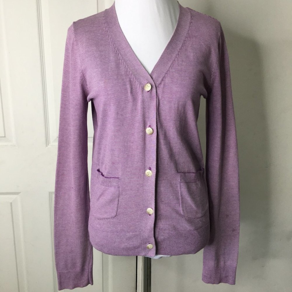 A.P.C. Women's Purple White Micro Stripes Button Down Cardigan Size Small